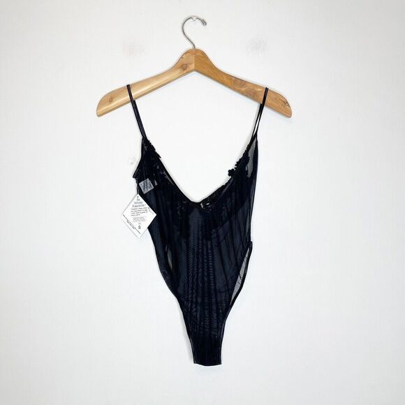 NEW Vintage 90s Rebecca Intimates Small High Cut Black Sheer Negligee Bodysuit - Picture 6 of 10